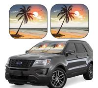 Car Windshield Sun 2-Piece Foldable Front Windshields Shade Suns Visor Protector Palm tree on beach Windshield Sun Shades Heat and UV Rays Sunshade for Car Keeps Vehicle Cool M