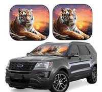 Car Windshield Sun 2-Piece Foldable Front Windshields Shade Suns Visor Protector Tiger Colorful Sunset Windshield Sun Shades Heat and UV Rays Sunshade for Car Keeps Vehicle Cool M