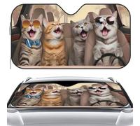 Car Windshield Sun Shade 55x28" Adorable Driving Cat Windshield Sun Shade UV Protection Heat Insulation Sunshade for Most Vehivles
