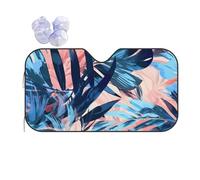 Car Windshield Sun Shade Blue And Pink Tropical Leaves Plant Folding Car Front Window Sunshade Cool Reflective Sun Blocker Fits Cars SUV Trucks