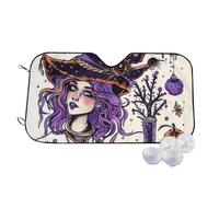 Car Windshield Sun Shade, Car Window Sunshades Universal Fit for Cars SUVs All Years(Magic Witch Witchcraft Bohemian Drawing, M)