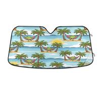 Car Windshield Sun Shade Cartoon Frog Palm Trees, Foldable Heatshield Sunshade, Front Window Cover - 55×27.6 Inch