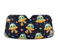 Car Windshield Sun Shade Cute Green Aliens Pizza, Foldable Heatshield Sunshade, Front Window Cover (53×23.5 Inch)