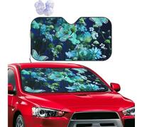 Car Windshield Sun Shade Foldable Car Front Window Sun Shield Visor Protector Green butterfly and blue flowers Sun Visor Reflector Sunshade Heatshield Sunshades for SUV Cars Interior Accessories S