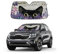 Car Windshield Sun Shade, Foldable Car Sun Visor Shade Vehicle Windshield Protection Heat Reduction Front Windshield Sunshade Blocks for Cars SUV Pickup Trucks(Cat Watching You Wooden Flower)