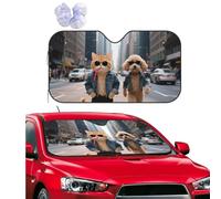 Car Windshield Sun Shade Foldable Uv Ray Sun Visor Protector Sunshade to Keep Your Vehicle Cool, Cool Cat and Dog Car Front Window Sun Shade Visor Shield Cover for Car Accessories 55x29.9 Inch