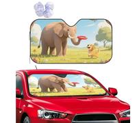Car Windshield Sun Shade Foldable Uv Ray Sun Visor Protector Sunshade to Keep Your Vehicle Cool, Elephant and Dog Car Front Window Sun Shade Visor Shield Cover for Car Accessories 55x29.9 Inch