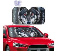 Car Windshield Sun Shade Foldable Windshield Cover Big black wolf with red eyes Windshield Sun Shades Sun Visor Protector Universal Front Windshield Sunshade for Car SUV Truck