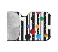 Car Windshield Sun Shade for Car Truck SUVs, Glitter Rainbow Polka Dot Stripe Black and White Print Aluminum Foil Auto Front Window Sun Visor Sun Heat Protection Sunshade with 2 holes, M