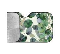 Car Windshield Sun Shade for Car Truck SUVs, Green Eucalyptus Leaves Print Aluminum Foil Auto Front Window Sun Visor Sun Heat Protection Sunshade with 2 holes, M