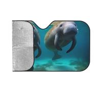 Car Windshield Sun Shade for Car Truck SUVs, West Indian Manatees Print Aluminum Foil Auto Front Window Sun Visor Sun Heat Protection Sunshade with 2 holes, M