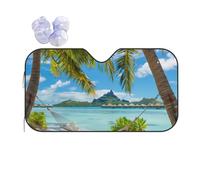 Car Windshield Sun Shade Ocean Beach Palm Trees Tropical Island Seaside Folding Car Front Window Sunshade Cool Reflective Sun Blocker Fits Cars SUV Trucks