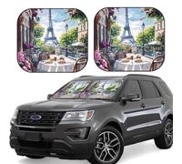 Car Windshield Sun Shade, Parisian Cafe with Eiffel Foldable Car Sun Shade Windshield, SUV Car Interior Windshield Sun Shade Offers Full Protection