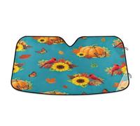Car Windshield Sun Shade Pumpkins Sunflowers Autumn Leaves, Foldable Front Window Cover, Car Windshield UV Shield - 53×23.5 Inches