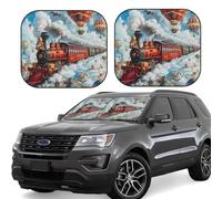 Car Windshield Sun Shade, Red Train Hot Air Balloon Foldable Car Sun Shade Windshield, SUV Car Interior Windshield Sun Shade Offers Full Protection