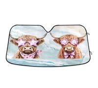 Car Windshield Sun Shade Scottish Highland Cow Car Sun Visor for UV Rays and Sun Heat Protection Forest Rustic Blocks Heat and Sun Foldable Sun Shield 55x28 Inches, Automotive Interior Accessories