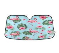 Car Windshield Sun Shade Tropical Pink Flamingos Blue, Foldable Front Window Cover, Heatshield Sunshade - 57×31.5 Inch