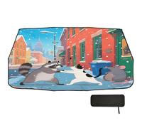 Car Windshield Sun Shade Umbrella 58x29.7 Cartoon Christmas Trees Beige 360° Rotatable UV & Heat Shield for Cars SUVs Trucks