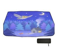 Car Windshield Sun Shade Umbrella 58x29.7 Owl Fox Bird Trees Moon 360° Rotatable UV & Heat Shield for Cars SUVs Trucks