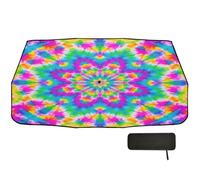 Car Windshield Sun Shade Umbrella 58x29.7 Tie-dye Mandala Colorful 360° Rotatable UV & Heat Shield for Cars SUVs Trucks