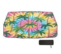 Car Windshield Sun Shade Umbrella 58x29.7 Tie-dye Palm Tree Colorful 360° Rotatable UV & Heat Shield for Cars SUVs Trucks
