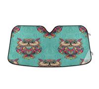 Car Windshield Sun Shade Vintage Ethnic Owls Green, Foldable Heatshield Sunshade, Front Window Cover - 57×31.5 Inches