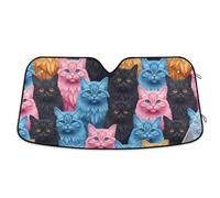 Car Windshield Sunshade Black Blue Pink Orange Cats, Foldable Front Window Cover, Windshield Heat Shield - 53×23.5 Inches