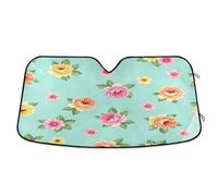 Car Windshield Sunshade Colorful Flowers Green, Foldable Front Window Cover, Car Windshield Heat Protector - 57×31.5 Inch