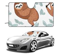 Car Windshield Sunshade & Keeps Interior Cool | Universal Fits Cars, SUVs, Trucks | Brown Sloth Printed Automotive Sun Screen, Visor & Car Accessories for Summer