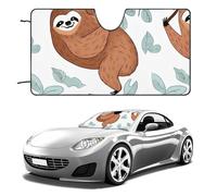 Car Windshield Sunshade & Keeps Interior Cool | Universal Fits Cars, SUVs, Trucks | Brown Sloth Printed Automotive Sun Screen, Visor & Car Accessories for Summer