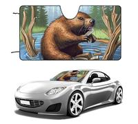Car Windshield Sunshade & Keeps Interior Cool | Universal Fits Cars, SUVs, Trucks | Busy Beaver Cartoon Printed Automotive Sun Screen, Visor & Car Accessories for Summer