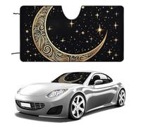 Car Windshield Sunshade & Keeps Interior Cool | Universal Fits Cars, SUVs, Trucks | Crescent Moon Pattern on Black Background Printed Automotive Sun Screen, Visor & Car Accessories for Summer