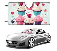 Car Windshield Sunshade & Keeps Interior Cool | Universal Fits Cars, SUVs, Trucks | Cupcake Candy Hearts Sweet Printed Automotive Sun Screen, Visor & Car Accessories for Summer