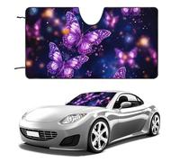 Car Windshield Sunshade & Keeps Interior Cool | Universal Fits Cars, SUVs, Trucks | Purple Cute Butterfly Print Printed Automotive Sun Screen, Visor & Car Accessories for Summer