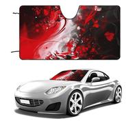 Car Windshield Sunshade & Keeps Interior Cool | Universal Fits Cars, SUVs, Trucks | Red Black White Abstract Printed Automotive Sun Screen, Visor & Car Accessories for Summer