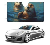 Car Windshield Sunshade & Keeps Interior Cool | Universal Fits Cars, SUVs, Trucks | Sea Otters Painting Printed Automotive Sun Screen, Visor & Car Accessories for Summer