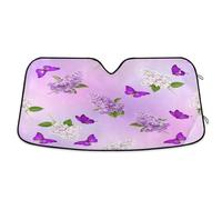 Car Windshield Sunshade Lilac Flowers Purple Butterflies, Foldable Front Window Cover, Car Windshield Insulation Cover - 55×27.6 Inches
