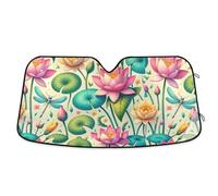 Car Windshield Sunshade Lotus Pink Green, Foldable Front Window Cover, Heatshield Sunshade - 53×23.5 Inches
