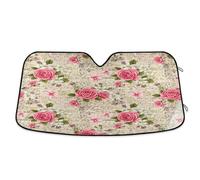 Car Windshield Sunshade Vintage Pink Flowers, Foldable Car Windshield Heat Protector, Front Window Cover - 55×27.6 Inch