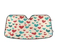 Car Windshield Sunshade Vintage Teal Red Cute Hearts Blocks Sun Visor Protector Foldable Sun Shield