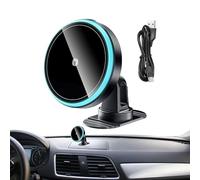Car Wireless Charger, Dashboard Phone Stand, Vehicle Cellphone Holder, 15W Magnetic Smartphone Charger for Truck, Sedan, Fast Charging, Adjustable Mount, Adaptive Light Interaction