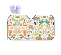 Car Zoo Alphabet Animal Print Windshield Sunshade,Foldable Reflective Uv Heat Shield,Universal Fit,Keeps Interior Cool