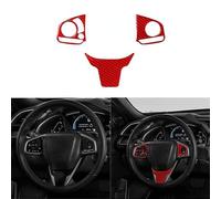 Car10th Gen Civic Si Accessories Real Carbon Fiber Steering Wheel Cover Trims Inner Button Sticker Compatible with Honda Civic 2021 2020 2019 2018 2017 2016 CR-V 2017-2022 (Red)