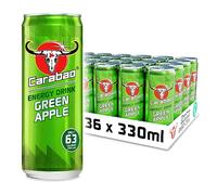 Carabao Energy Drink Green Apple, 36 x 330ml Cans Case, Low Calorie, Lower Sugar, Fizzy Fruit Flavour, Vegan, Gluten Free Drink. B Vitamins, Taurine, Caffeine with Zero Crash, Bulk Crates, Multipack