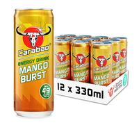 Carabao Energy Drink Mango Burst, 12 x 330ml Cans Case, Low Calorie, Lower Sugar, Fizzy Fruit Flavour, Vegan, Gluten Free Drink, B Vitamins, Taurine, Caffeine with Zero Crash, Bulk Crates, Multipack