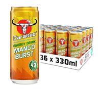Carabao Energy Drink Mango Burst, 36 x 330ml Cans Case, Low Calorie, No Aspartame, Lower Sugar, Fizzy Fruit Flavour, Aspartame Free Drink, B Vitamins, Taurine, Caffeine, Bulk Crates, Multipack
