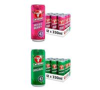 Carabao Energy Drink Mixed Berry (12 Cans) & Original (12 Cans), 24 x 330ml Case Cans, Low Calorie and less Sugar, Tasty Fizzy Flavour, Vegan, B Vitamins, Caffeine with Zero Crash, Multipack