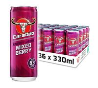 Carabao Energy Drink Mixed Berry, 36 x 330ml Cans Case, Low Calorie, Lower Sugar, Fizzy Fruit Flavour, Vegan, Gluten Free Drink, B Vitamins, Taurine, Caffeine with Zero Crash, Bulk Crates, Multipack