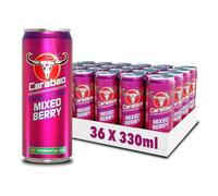 Carabao Energy Drink Mixed Berry, 36 x 330ml Cans Case, Low Calorie, Lower Sugar, Fizzy Fruit Flavour, Vegan, Gluten Free Drink, B Vitamins, Taurine, Caffeine with Zero Crash, Bulk Crates, Multipack