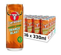 Carabao Energy Drink Orange Blast, 36 x 330ml Cans Case, Low Calorie, Lower Sugar, Fizzy Fruit Flavour, Vegan, Gluten Free Drink, B Vitamins, Taurine, Caffeine with Zero Crash, Bulk Crates, Multipack